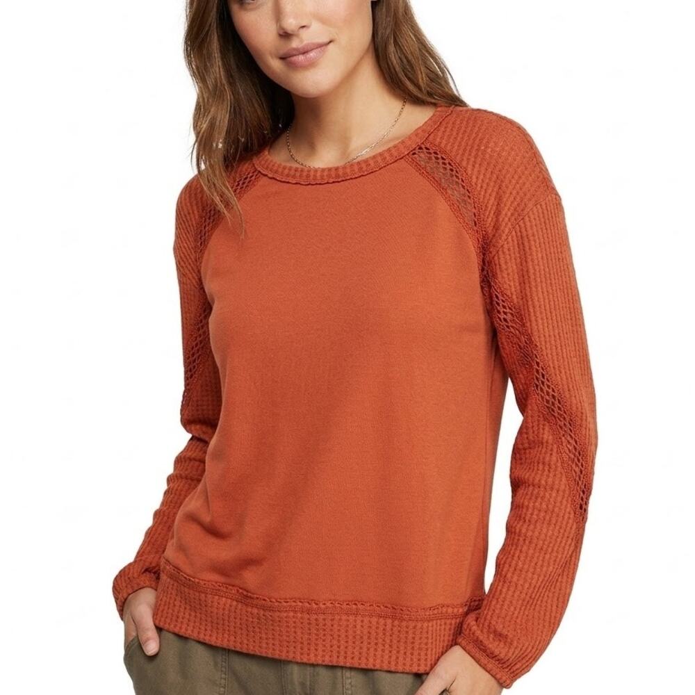 Knox Rose Lace Waffle Knit Thermal Top M Burnt Orange Sweater Earthy Neutral NWT